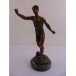 L. Guillemin French 1890 figurine of a soccer player on stepped marble circular base, signed to