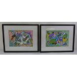 Karl Barrie a pair of framed and glazed oils on panel of modern abstracts, signed and dated bottom