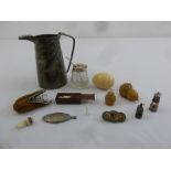 A quantity of collectables to include a micro mosaic brooch, a mustard pot with silver collar, a