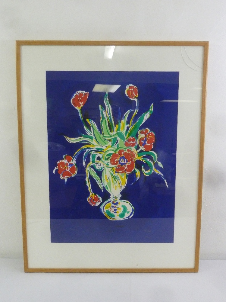 Philip Sutton framed and glazed limited lithograph 80/100 titled Flowers, 1989, 73.5 x 54cm