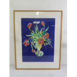 Philip Sutton framed and glazed limited lithograph 80/100 titled Flowers, 1989, 73.5 x 54cm