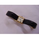 Must de Cartier ladies gold plated wristwatch on leather Cartier strap