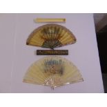 Two French hand painted 19th century fans to include one signed by A E Arnould and the other by F