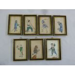 Seven early 20th century Chinese framed and glazed rice paper watercolours of figures in various