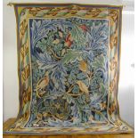 A French William Morris style rectangular wall hanging of birds and stylised leaves within a