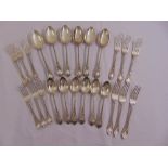 A quantity of Victorian silver flatware for six place settings, vine, shell and bead pattern by