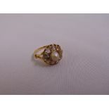 18ct yellow gold diamond and pearl cluster ring, approx total weight 4.4g