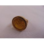 A 1982 half sovereign set in a 9ct gold ring, approx total weight 11.0g