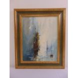 Ben Maile framed oil on canvas of a sailing ship, signed bottom left, 50 x 40cm