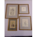 Four framed and glazed 19th century drawings of working figures