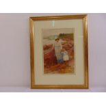 Carlton Alfred Smith framed and glazed watercolour of a mother and child beside the sea, signed