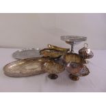 A quantity of silver plate to include dishes, trays and a sugar bowl