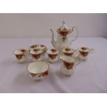 Royal Albert Old Country Roses coffee set to include coffee pot, cream jug, sugar bowl and six