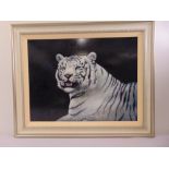 Joel Kirk framed oil on panel of a White Tiger, to include certificate of authenticity to verso,