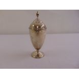A silver sugar sifter, vase form with domed and pierced pull off cover on raised circular foot,