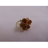 9ct yellow gold tigers eye and diamond cluster ring, approx total weight 7.1g