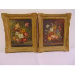 A pair of framed oils on board still life of flowers in the 17th century Dutch style, 23.5 x 18.5cm