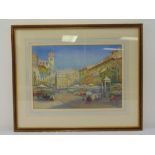 Emily Warren framed and glazed watercolour of a continental market scene, signed bottom right, 28