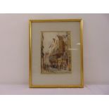 Ernest George framed and glazed watercolour of an English street scene, 34 x 24cm