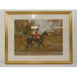 Molly Maurice Latham a framed and glazed watercolour of fox hounds and huntsmen at the chase, signed