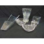 A quantity of glassware to include a Baccarat vase, two art glass dishes, an Art Deco caviar dish