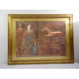 Mersad Berber framed and glazed polychromatic print of a horse and ladies, 67 x 95.5cm