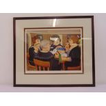 Beryl Cook framed and glazed limited edition polychromatic print The Bridge Game 604/650, signed
