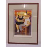 Beryl Cook framed and glazed limited edition polychromatic print, Lovers on a Barstool, blind