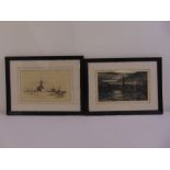 W L Wyllie two framed and glazed monochromatic prints, The Chapman Fight and The Shivering Sand Bell