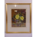 Maureen Jordan SBA framed and glazed watercolour still life of flowers, monogrammed bottom left,