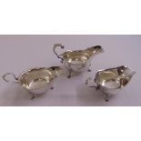 Three silver sauce boats with waved rims, Sheffield hallmarks