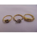 Three 18ct yellow gold rings set with diamonds, approx total weight 9.3g