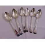 Six Georgian and Victorian silver Old English pattern table spoons