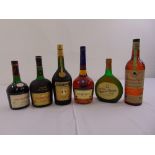 Six bottles of Cognac and Armagnac to include Courvoisier, Martell, Marquis de Puysegur and