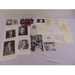 A quantity of autographs to include political figures, actors and comedians, the full cast of Allo