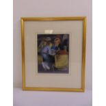 Julia Cousins framed and glazed pastel of boys playing chess, 18 x 15cm