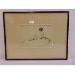 Lewis Baumer 1870-1963, framed and glazed etching of a naked woman, signed bottom right, 16 x 24cm