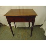 A rectangular mahogany side table, cross banded, single drawer, barley twist carved legs