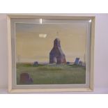 Ralph Herbert Brentnall 1901-1980, framed watercolour of a tower and gravestones in Wales, titled