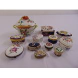 A quantity of pill and patch boxes to include a Herend two handled covered dish (12)