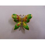 18ct yellow gold diamond and enamel butterfly brooch, approx total weight 12.7g