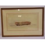 A framed and glazed 19th century watercolour of a rowing boat, 19 x 39cm