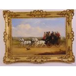 William Shayer 1787-1879, framed oil on canvas of a coaching scene signed and dated 1852, 45 x 65cm
