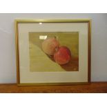 Keith Totten framed and glazed oil on board of a pomegranate, monogrammed signed, 20 x 25cm
