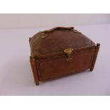 A 19th century rectangular brass brown leather casket with raised hinged cover, A/F