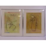 R. M. Palaniappan two framed and glazed mixed media drawings, 38 x 27.5cm