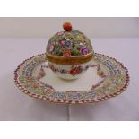A Meissen circular pierced plate with integrated spherical inkstand, the central inkstand with