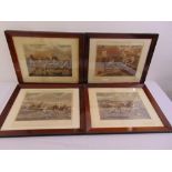 A set of four Henry Alken framed and glazed hand coloured engravings of early horse racing scenes,