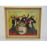 Adolf Adler 1917-1996 framed oil on canvas of a Kletzmer band, signed bottom right, 28.5 x 34cm