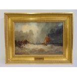 James Edwards 1820-1888 framed oil on canvas of ships in rough waters by a harbour, signed bottom